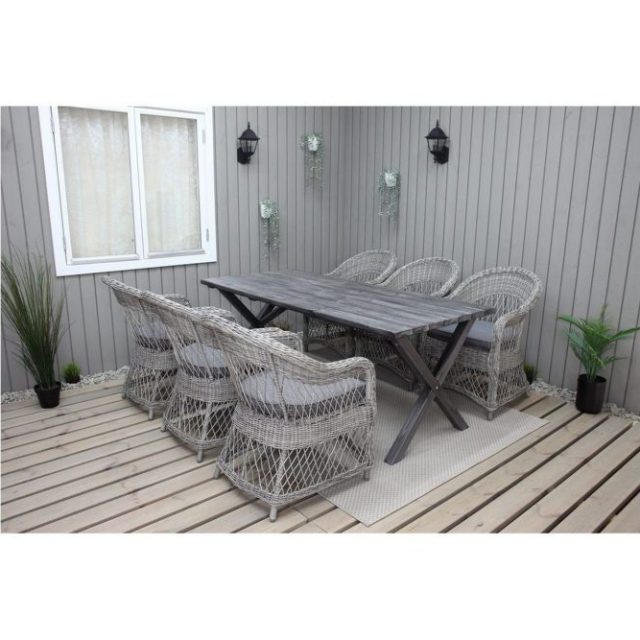 Utomhöbelgrupp 190 cm Bord & 6 Merida grå stolar Grå