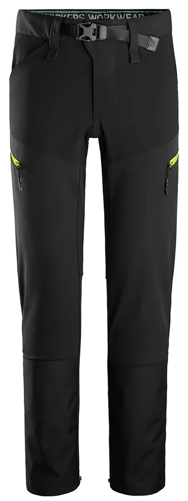 Snickers Workwear 6948-0467 FlexiWork Arbetsbyxa stretch. softshell, svart/gul 56