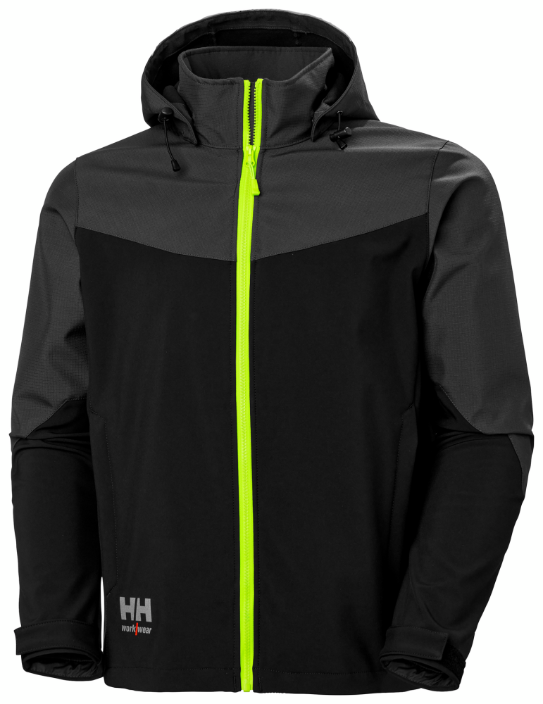 JACKA HELLY HANSEN SOFTSHELL OXFORD, AVTAGBAR HUVA SVART/GUL 2XL
