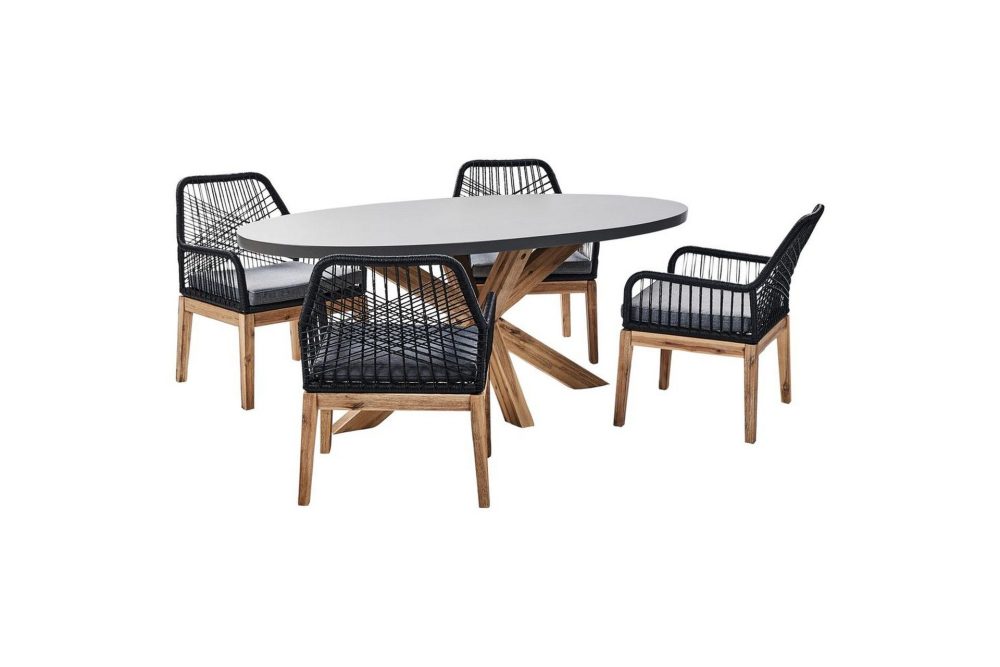 Matsalsset Oristano Grå/svart/ljus trä, 4-Sits