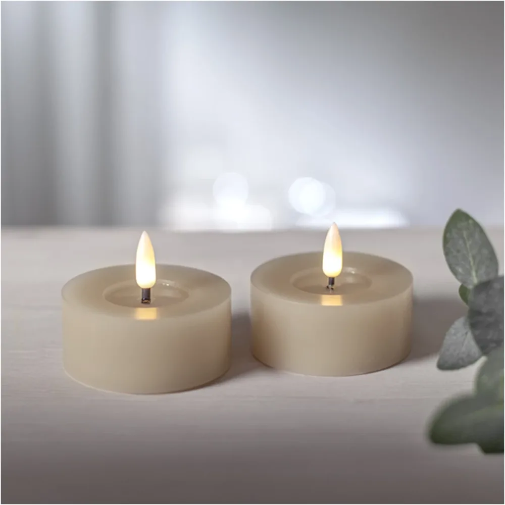 Led Värmeljus Flamme Flow Låg Beige, 2st | Stuvbutiken