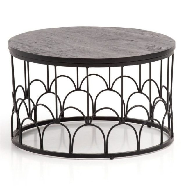 Soffbord Wohnling Massivt trä rund 60 cm med modern metallram modern