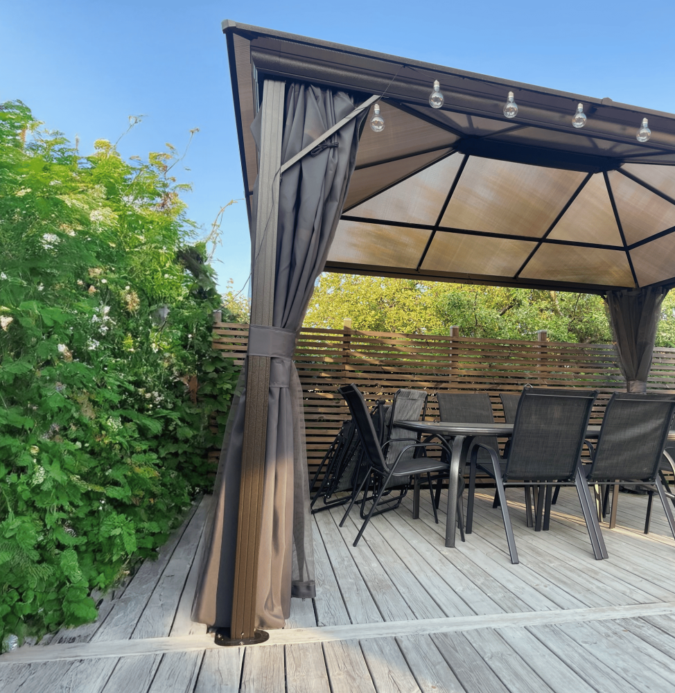 Paviljong premium 4x3m | Tak i kanalplast | Inkl. Väggar och myggnät
