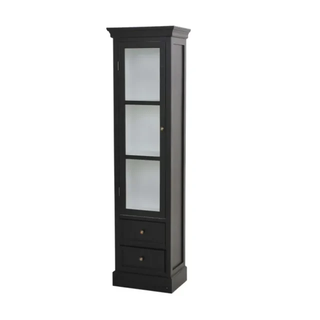 Havin Smalt Vitrinskåp 30 cm djup 45 cm bred 166 cm hög Mörkt Trä Glas