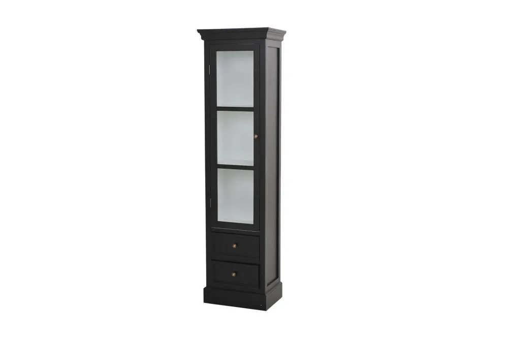 Havin Smalt Vitrinskåp 30 cm djup 45 cm bred 166 cm hög Mörkt Trä Glas