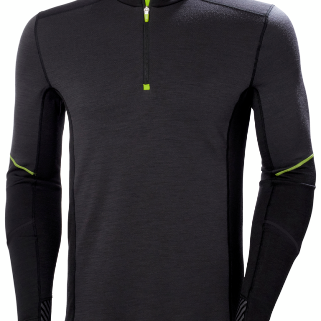 TRÖJA HELLY HANSEN HALVZIP HH LIFA MERINO, SVART 3XL