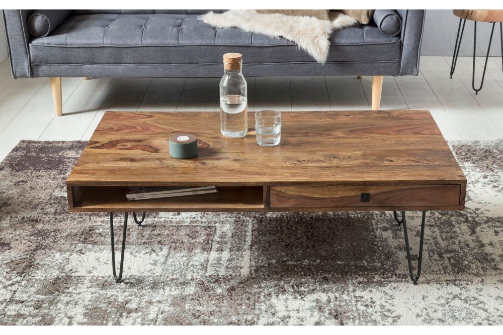 Langner Soffbord 117 cm med Förvaring 2 Lådor + Hyllor