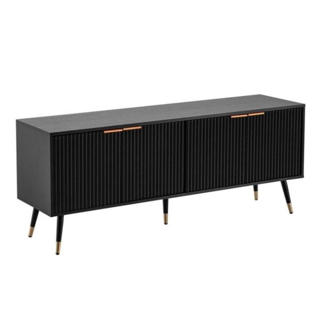 Lowboard Wohnling Spånskiva Svart Folierad med 2 Dörrar Modern Ek med Metallben